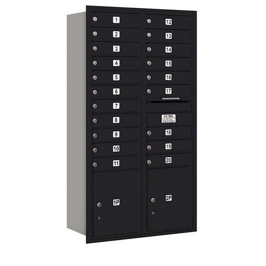 Mailboxes 3716D-20BRP Salsbury Maximum Height Recessed Mounted 4C Horizontal Mailbox with 20 Doors and 2 Parcel Lockers in Black with Private Bccess - Rear Loading