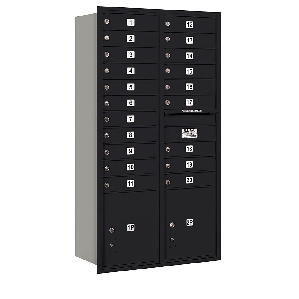 Mailboxes 3716D-20BRU Salsbury Maximum Height Recessed Mounted 4C Horizontal Mailbox with 20 Doors and 2 Parcel Lockers in Black with USPS Bccess - Rear Loading