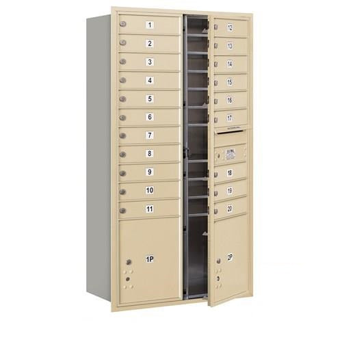 Mailboxes 3716D-20SFP Salsbury Maximum Height Recessed Mounted 4C Horizontal Mailbox with 20 Doors and 2 Parcel Lockers in Sandstone with Private Sccess - Front Loading