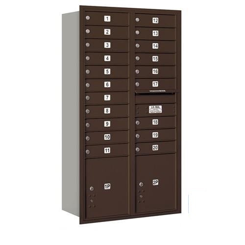 Mailboxes 3716D-20ZRP Salsbury Maximum Height Recessed Mounted 4C Horizontal Mailbox with 20 Doors and 2 Parcel Lockers in Bronze with Private Zccess - Rear Loading