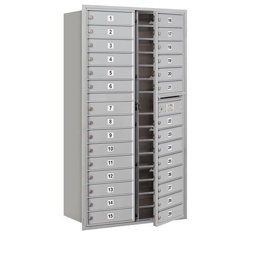 Mailboxes 3716D-29AFP Salsbury Maximum Height Recessed Mounted 4C Horizontal Mailbox with 29 Doors in Aluminum with Private Access - Front Loading