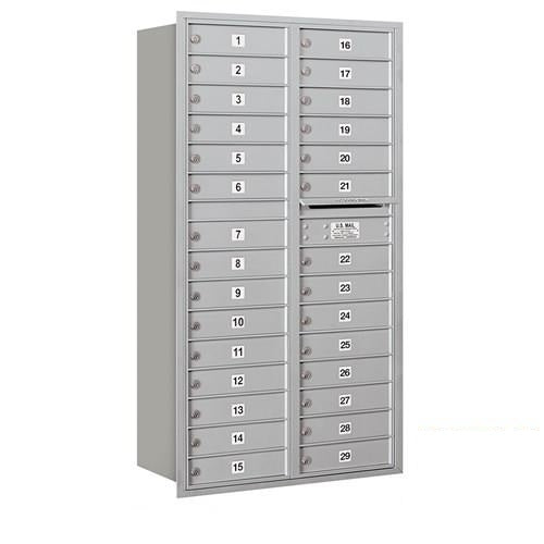 Mailboxes 3716D-29ARP Salsbury Maximum Height Recessed Mounted 4C Horizontal Mailbox with 29 Doors in Aluminum with Private Access - Rear Loading