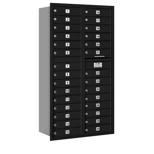 Mailboxes 3716D-29BRP Salsbury Maximum Height Recessed Mounted 4C Horizontal Mailbox with 29 Doors in Black with Private Bccess - Rear Loading