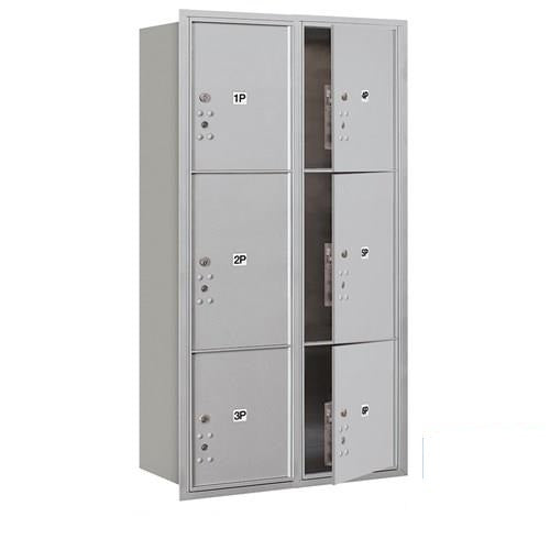 Mailboxes 3716D-6PAFP Maximum Height Recessed Mounted 4C Horizontal Parcel Locker with 6 Parcel Lockers in Aluminum with Private Access - Front Loading