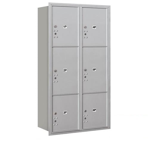 Mailboxes 3716D-6PARP Maximum Height Recessed Mounted 4C Horizontal Parcel Locker with 6 Parcel Lockers in Aluminum with Private Access - Rear Loading