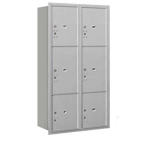 Mailboxes 3716D-6PARU Maximum Height Recessed Mounted 4C Horizontal Parcel Locker with 6 Parcel Lockers in Aluminum with USPS Access - Rear Loading