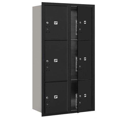 Mailboxes 3716D-6PBFU Maximum Height Recessed Mounted 4C Horizontal Parcel Locker with 6 Parcel Lockers in Black with USPS Access - Front Loading