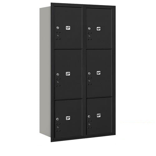 Mailboxes 3716D-6PBRP Maximum Height Recessed Mounted 4C Horizontal Parcel Locker with 6 Parcel Lockers in Black with Private Bccess - Rear Loading