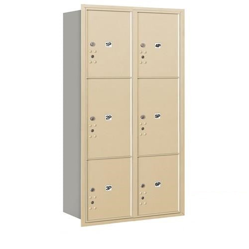 Mailboxes 3716D-6PSRP Maximum Height Recessed Mounted 4C Horizontal Parcel Locker with 6 Parcel Lockers in Sandstone with Private Sccess - Rear Loading