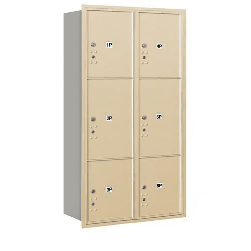 Mailboxes 3716D-6PSRU Maximum Height Recessed Mounted 4C Horizontal Parcel Locker with 6 Parcel Lockers in Sandstone with USPS Sccess - Rear Loading