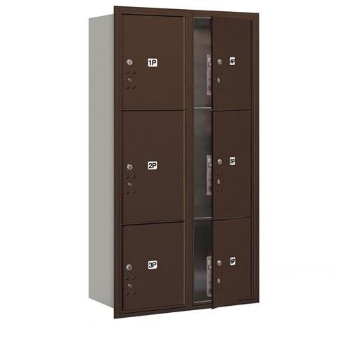 Mailboxes 3716D-6PZFP Maximum Height Recessed Mounted 4C Horizontal Parcel Locker with 6 Parcel Lockers in Bronze with Private Zccess - Front Loading