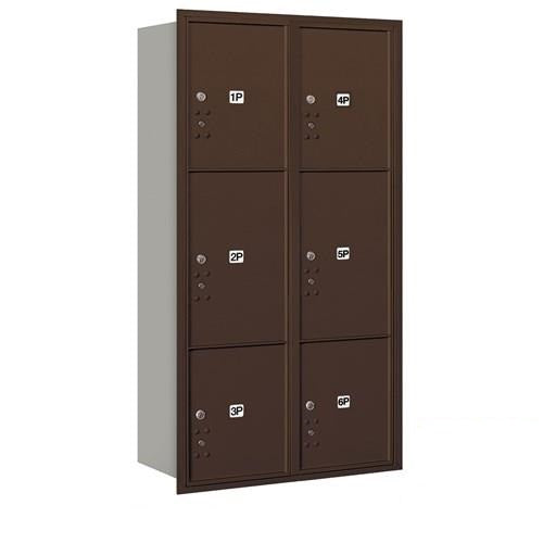 Mailboxes 3716D-6PZRP Maximum Height Recessed Mounted 4C Horizontal Parcel Locker with 6 Parcel Lockers in Bronze with Private Zccess - Rear Loading