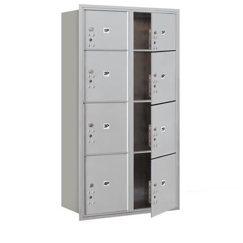 Mailboxes 3716D-8PAFP Salsbury Maximum Height Recessed Mounted 4C Horizontal Parcel Locker with 8 Parcel Lockers in Aluminum with Private Access - Front Loading