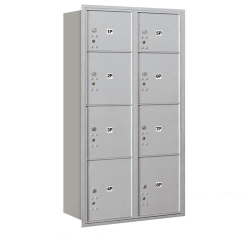 Mailboxes 3716D-8PARP Salsbury Maximum Height Recessed Mounted 4C Horizontal Parcel Locker with 8 Parcel Lockers in Aluminum with Private Access - Rear Loading