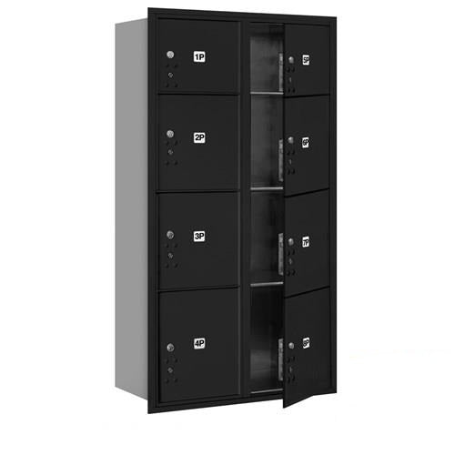 Mailboxes 3716D-8PBFP Salsbury Maximum Height Recessed Mounted 4C Horizontal Parcel Locker with 8 Parcel Lockers in Black with Private Bccess - Front Loading