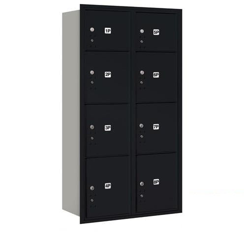 Mailboxes 3716D-8PBRP Salsbury Maximum Height Recessed Mounted 4C Horizontal Parcel Locker with 8 Parcel Lockers in Black with Private Bccess - Rear Loading