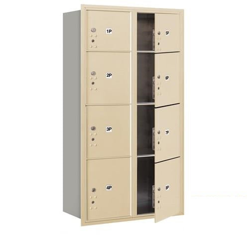 Mailboxes 3716D-8PSFP Salsbury Maximum Height Recessed Mounted 4C Horizontal Parcel Locker with 8 Parcel Lockers in Sandstone with Private Sccess - Front Loading