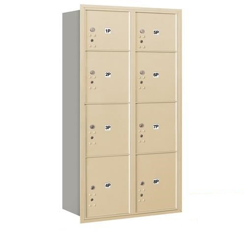 Mailboxes 3716D-8PSRP Salsbury Maximum Height Recessed Mounted 4C Horizontal Parcel Locker with 8 Parcel Lockers in Sandstone with Private Sccess - Rear Loading