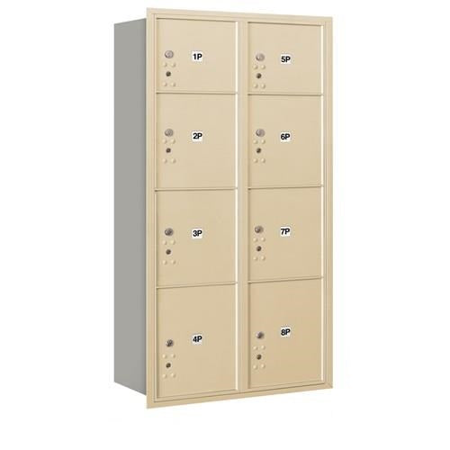 Mailboxes 3716D-8PSRU Salsbury Maximum Height Recessed Mounted 4C Horizontal Parcel Locker with 8 Parcel Lockers in Sandstone with USPS Sccess - Rear Loading