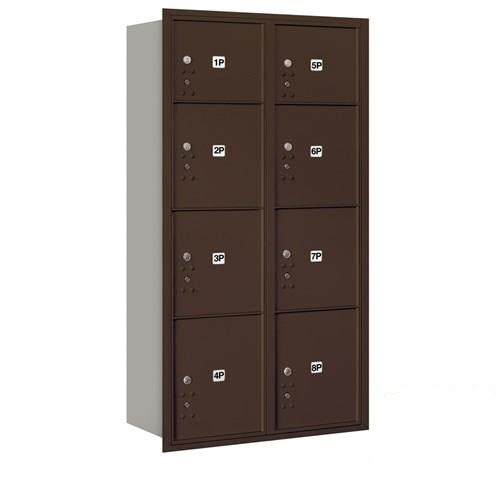 Mailboxes 3716D-8PZRP Salsbury Maximum Height Recessed Mounted 4C Horizontal Parcel Locker with 8 Parcel Lockers in Bronze with Private Zccess - Rear Loading