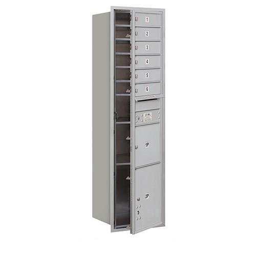 Mailboxes 3716S-06AFP Salsbury Maximum Height Recessed Mounted 4C Horizontal Mailbox with 6 Doors and 2 Parcel Lockers in Aluminum with Private Access - Front Loading