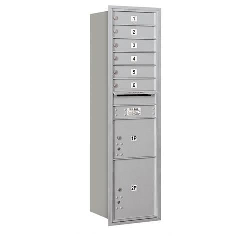 Mailboxes 3716S-06ARP Salsbury Maximum Height Recessed Mounted 4C Horizontal Mailbox with 6 Doors and 2 Parcel Lockers in Aluminum with Private Access - Rear Loading