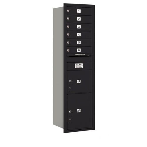 Mailboxes 3716S-06BRP Salsbury Maximum Height Recessed Mounted 4C Horizontal Mailbox with 6 Doors and 2 Parcel Lockers in Black with Private Bccess - Rear Loading