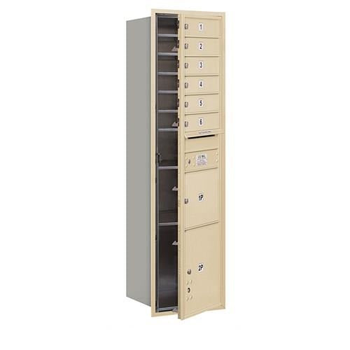 Mailboxes 3716S-06SFP Salsbury Maximum Height Recessed Mounted 4C Horizontal Mailbox with 6 Doors and 2 Parcel Lockers in Sandstone with Private Sccess - Front Loading