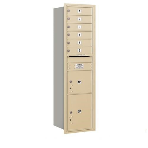 Mailboxes 3716S-06SRP Salsbury Maximum Height Recessed Mounted 4C Horizontal Mailbox with 6 Doors and 2 Parcel Lockers in Sandstone with Private Sccess - Rear Loading