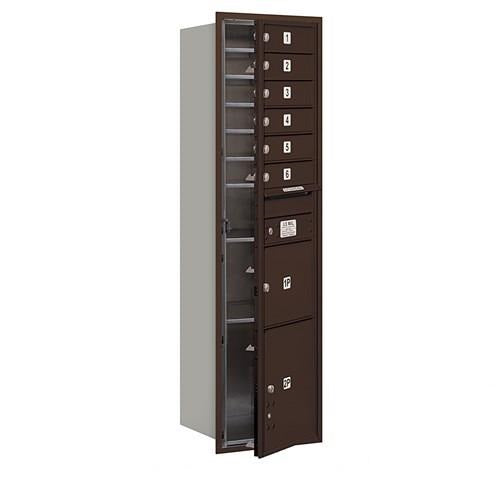 Mailboxes 3716S-06ZFP Salsbury Maximum Height Recessed Mounted 4C Horizontal Mailbox with 6 Doors and 2 Parcel Lockers in Bronze with Private Zccess - Front Loading