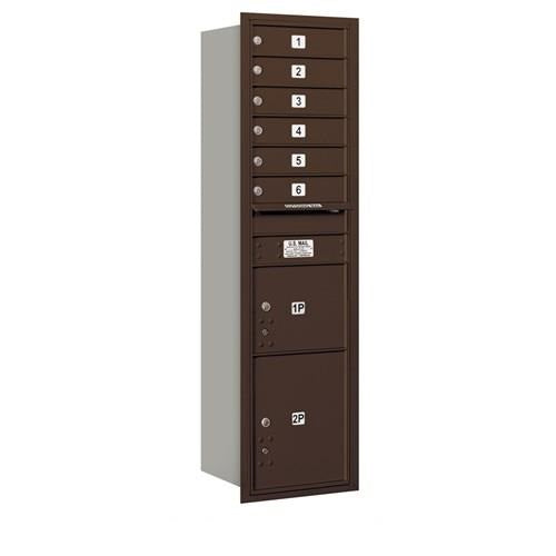 Mailboxes 3716S-06ZRP Salsbury Maximum Height Recessed Mounted 4C Horizontal Mailbox with 6 Doors and 2 Parcel Lockers in Bronze with Private Zccess - Rear Loading