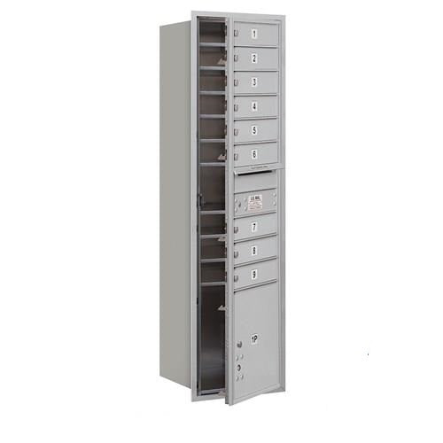 Mailboxes 3716S-09AFP Salsbury Maximum Height Recessed Mounted 4C Horizontal Mailbox with 9 Doors and 1 Parcel Locker in Aluminum with Private Access - Front Loading