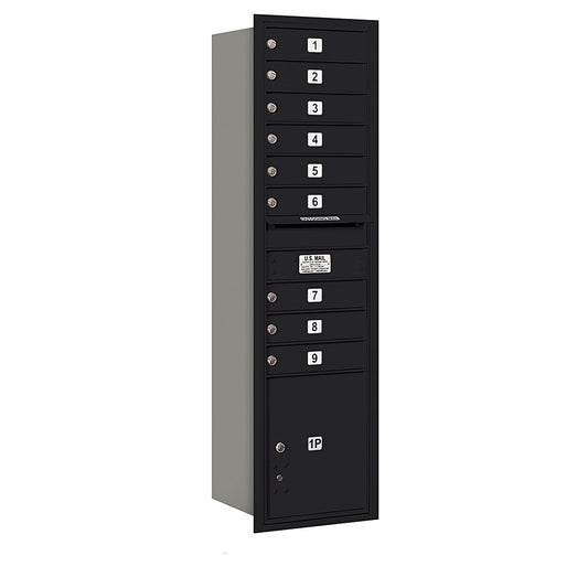 Mailboxes 3716S-09BRP Salsbury Maximum Height Recessed Mounted 4C Horizontal Mailbox with 9 Doors and 1 Parcel Locker in Black with Private Bccess - Rear Loading