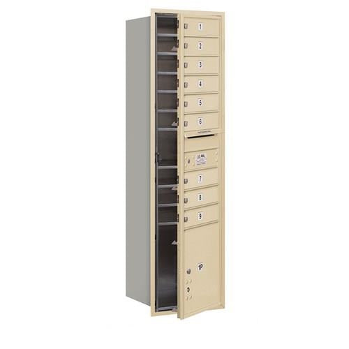 Mailboxes 3716S-09SFP Salsbury Maximum Height Recessed Mounted 4C Horizontal Mailbox with 9 Doors and 1 Parcel Locker in Sandstone with Private Sccess - Front Loading