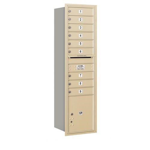 Mailboxes 3716S-09SRP Salsbury Maximum Height Recessed Mounted 4C Horizontal Mailbox with 9 Doors and 1 Parcel Locker in Sandstone with Private Sccess - Rear Loading