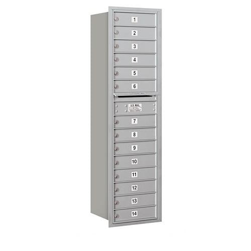 Mailboxes 3716S-14ARP Salsbury Maximum Height Recessed Mounted 4C Horizontal Mailbox with 14 Doors in Aluminum with Private Access - Rear Loading