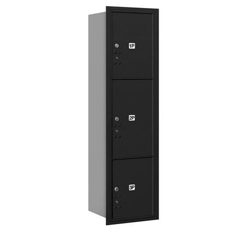 Mailboxes 3716S-3PBRP Salsbury Maximum Height Recessed Mounted 4C Horizontal Parcel Locker with 3 Parcel Lockers in Black with Private Bccess - Rear Loading