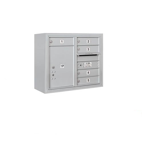 Mailboxes 3806D-05AFP Salsbury 6 Door High Surface Mounted 4C Horizontal Mailbox with 5 Doors and 1 Parcel Locker in Aluminum with Private Access