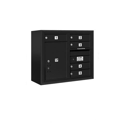 Mailboxes 3806D-05BFU Salsbury 6 Door High Surface Mounted 4C Horizontal Mailbox with 5 Doors and 1 Parcel Locker in Black with USPS Bccess