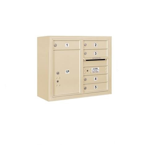 Mailboxes 3806D-05SFU Salsbury 6 Door High Surface Mounted 4C Horizontal Mailbox with 5 Doors and 1 Parcel Locker in Sandstone with USPS Sccess