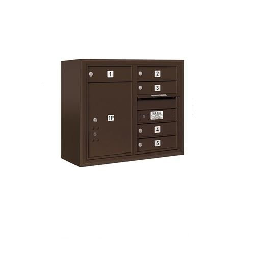 Mailboxes 3806D-05ZFU Salsbury 6 Door High Surface Mounted 4C Horizontal Mailbox with 5 Doors and 1 Parcel Locker in Bronze with USPS Zccess