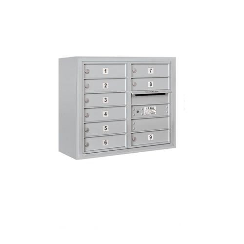 Mailboxes 3806D-09AFP Salsbury 6 Door High Surface Mounted 4C Horizontal Mailbox with 9 Doors in Aluminum with Private Access