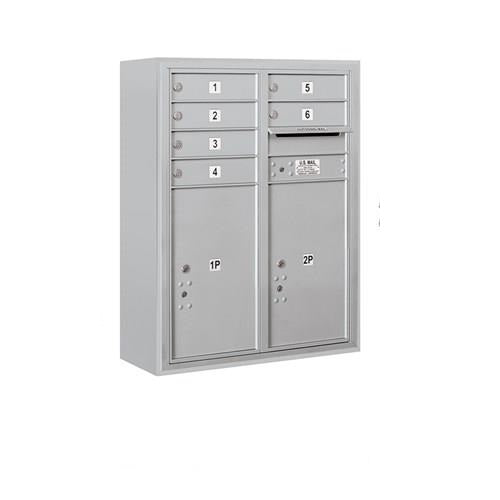 Mailboxes 3810D-06AFP Salsbury 10 Door High Surface Mounted 4C Horizontal Mailbox with 6 Doors and 2 Parcel Lockers in Aluminum with Private Access