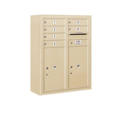 Mailboxes 3810D-06SFP Salsbury 10 Door High Surface Mounted 4C Horizontal Mailbox with 6 Doors and 2 Parcel Lockers in Sandstone with Private Sccess