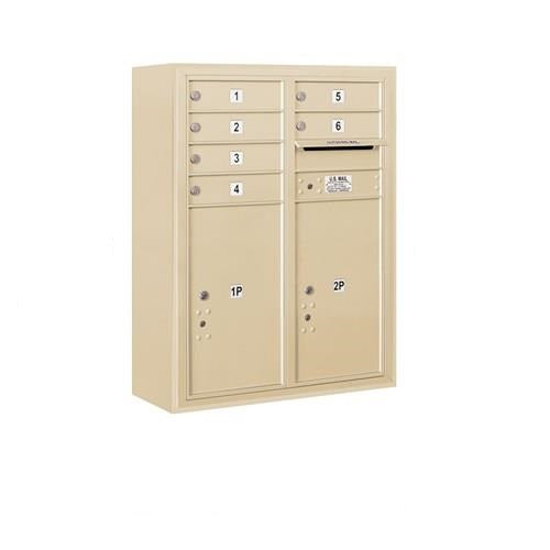 Mailboxes 3810D-06SFU Salsbury 10 Door High Surface Mounted 4C Horizontal Mailbox with 6 Doors and 2 Parcel Lockers in Sandstone with USPS Sccess