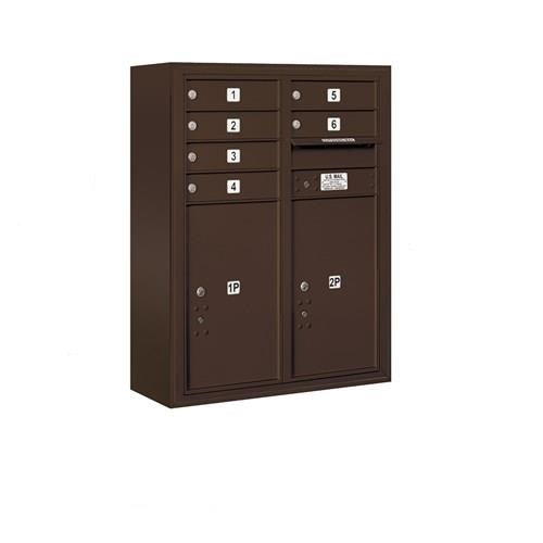 Mailboxes 3810D-06ZFP Salsbury 10 Door High Surface Mounted 4C Horizontal Mailbox with 6 Doors and 2 Parcel Lockers in Bronze with Private Zccess