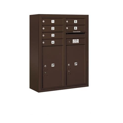 Mailboxes 3810D-06ZFU Salsbury 10 Door High Surface Mounted 4C Horizontal Mailbox with 6 Doors and 2 Parcel Lockers in Bronze with USPS Zccess