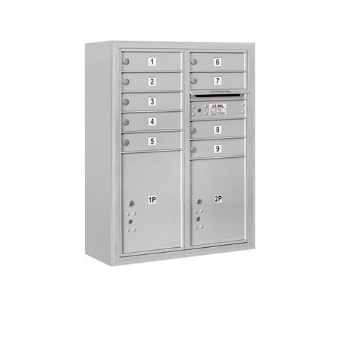 Mailboxes 3810D-09AFU Salsbury 10 Door High Surface Mounted 4C Horizontal Mailbox with 9 Doors and 2 Parcel Lockers in Aluminum with USPS Access