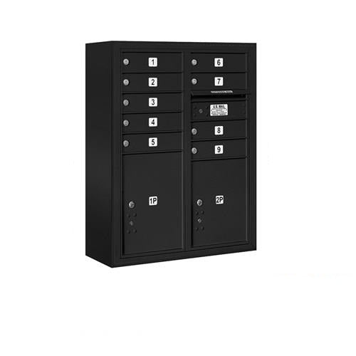 Mailboxes 3810D-09BFP Salsbury 10 Door High Surface Mounted 4C Horizontal Mailbox with 9 Doors and 2 Parcel Lockers in Black with Private Bccess