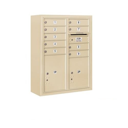 Mailboxes 3810D-09SFP Salsbury 10 Door High Surface Mounted 4C Horizontal Mailbox with 9 Doors and 2 Parcel Lockers in Sandstone with Private Sccess